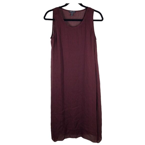 Eileen Fisher Maroon Silk Geo Print Tank Dress Sleeveless Size Petite Small